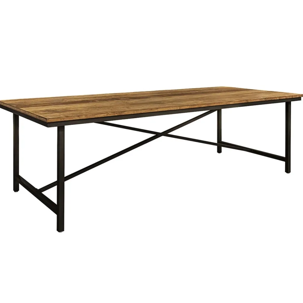Straluma Rechthoekige eettafel oud teak hout met zwart metalen poot> Eettafels