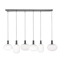 Straluma Retro 6-lichts hanglamp opaal glas met relief> Eettafellampen|Eetkamerverlichting