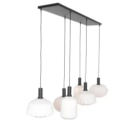 Straluma Retro 6-lichts hanglamp opaal glas met relief> Eettafellampen|Eetkamerverlichting