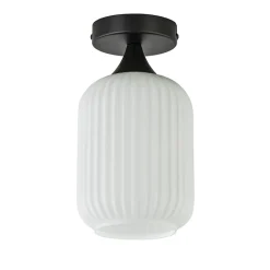 Straluma Retro plafondlamp zwart met wit glas> Plafondlampen|Retro Verlichting