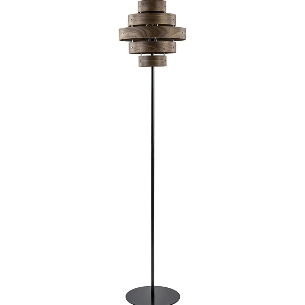 Straluma Retro vloerlamp zwart met walnoot houten kap> Woonkamerlampen|Slaapkamerlampen