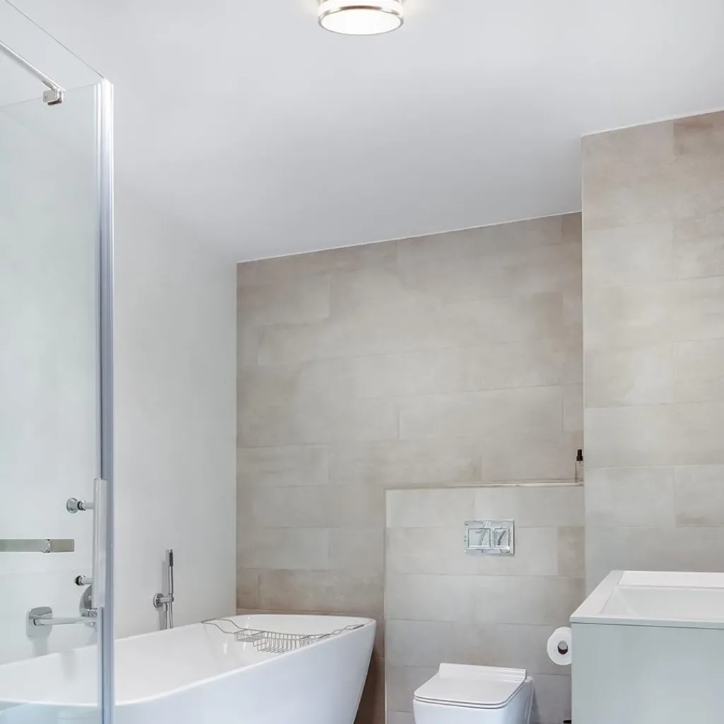 Straluma Ronde badkamer plafonnière nikkel met opaal glas> Plafondlampen|Plafonnières