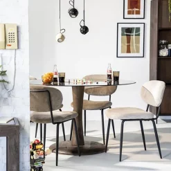 Straluma Ronde eetkamertafel bruin glas met mango houten poot><noscript><img width=