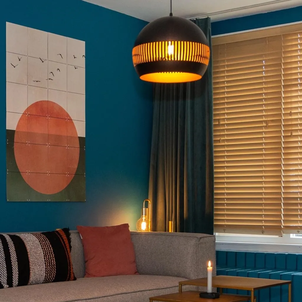 Straluma Ronde hanglamp koepel zwart/goud 40 cm> Eettafellampen|Woonkamerlampen