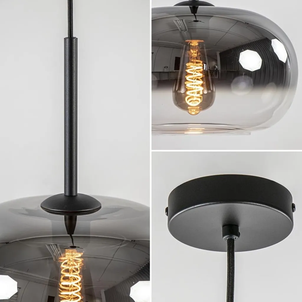 Straluma Ronde hanglamp zwart met smoke/helder glas gradient> Eetkamerverlichting|Hanglampen