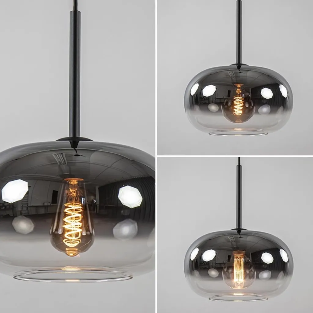 Straluma Ronde hanglamp zwart met smoke/helder glas gradient> Eetkamerverlichting|Hanglampen