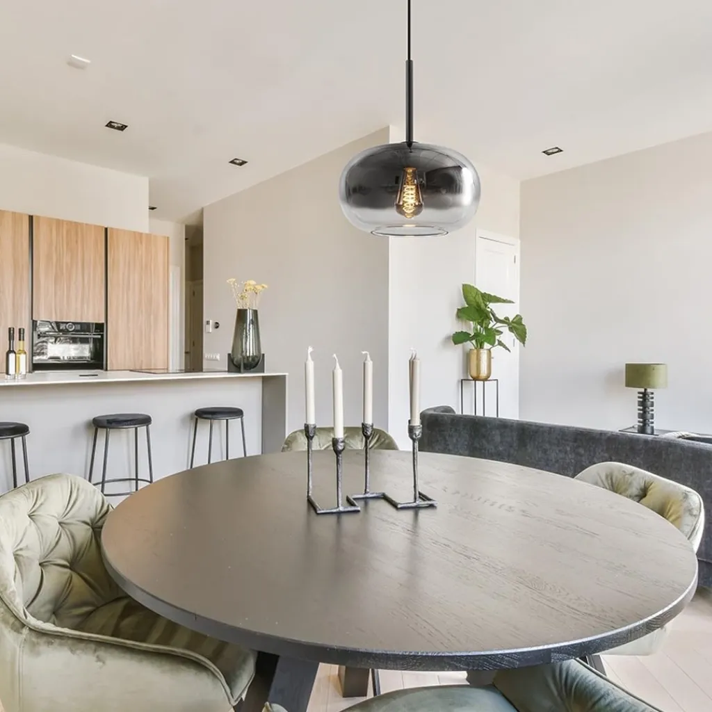 Straluma Ronde hanglamp zwart met smoke/helder glas gradient> Eetkamerverlichting|Hanglampen