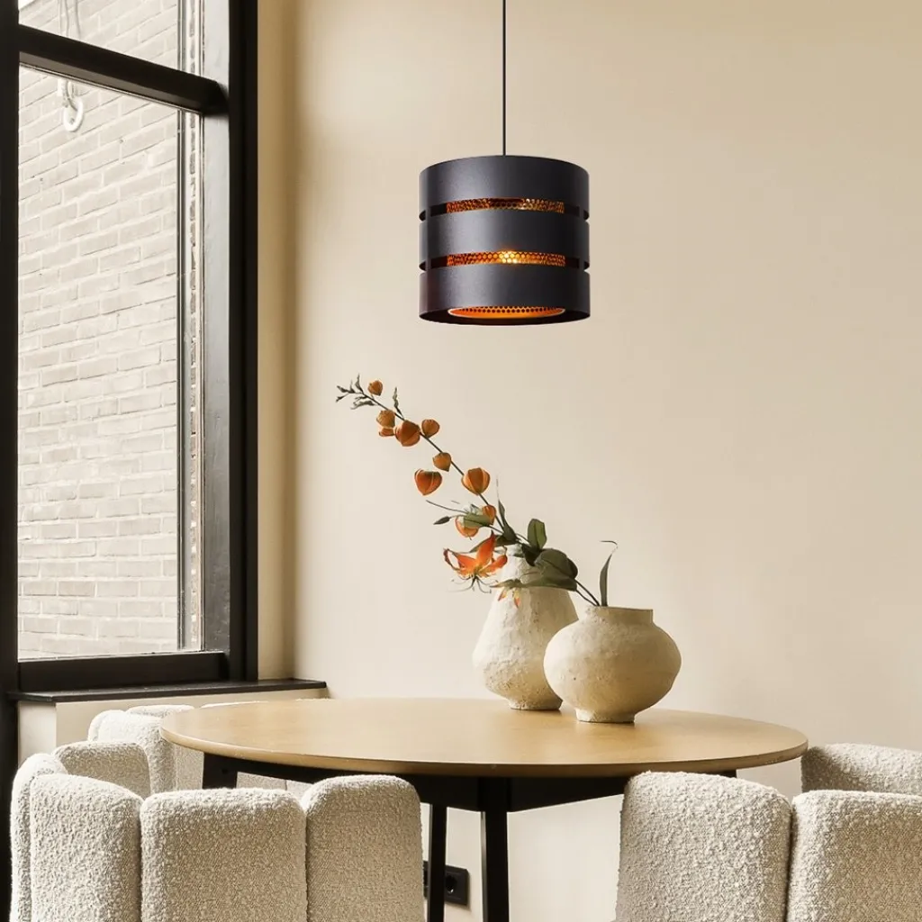 Straluma Ronde hanglamp zwart metaal met goud> Hanglampen|Industriële Verlichting