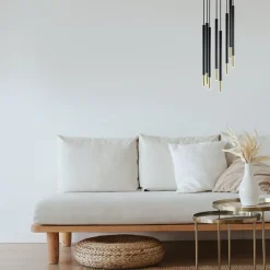 Straluma Ronde 8-lichts hanglamp cilinders zwart goud><noscript><img width=