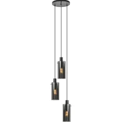 Straluma Ronde 3-lichts hanglamp met cilinder smoke glas> Eettafellampen|Pendel Lampen