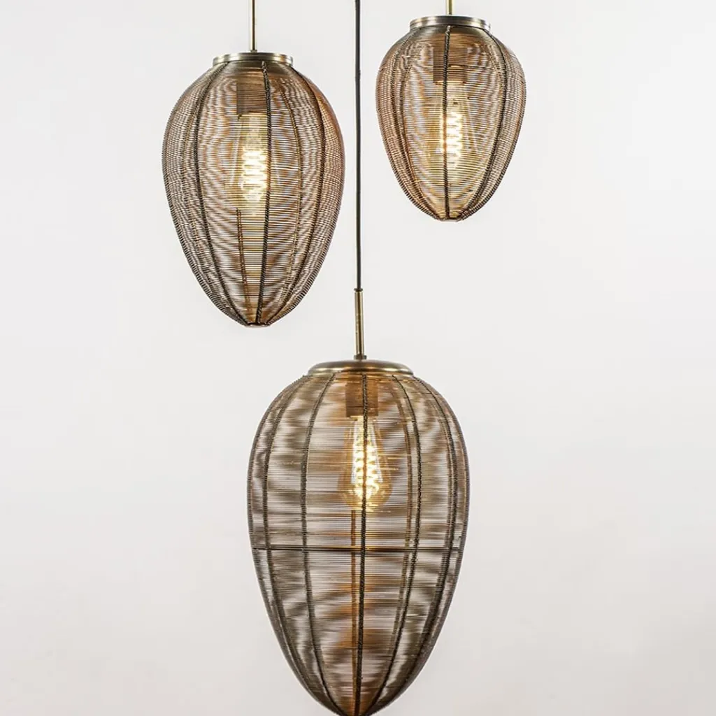 Straluma Ronde 3-lichts hanglamp Yaelle antiek brons met zwart> Eettafellampen|Draadlampen