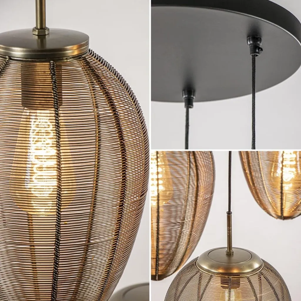 Straluma Ronde 3-lichts hanglamp Yaelle antiek brons met zwart> Eettafellampen|Draadlampen