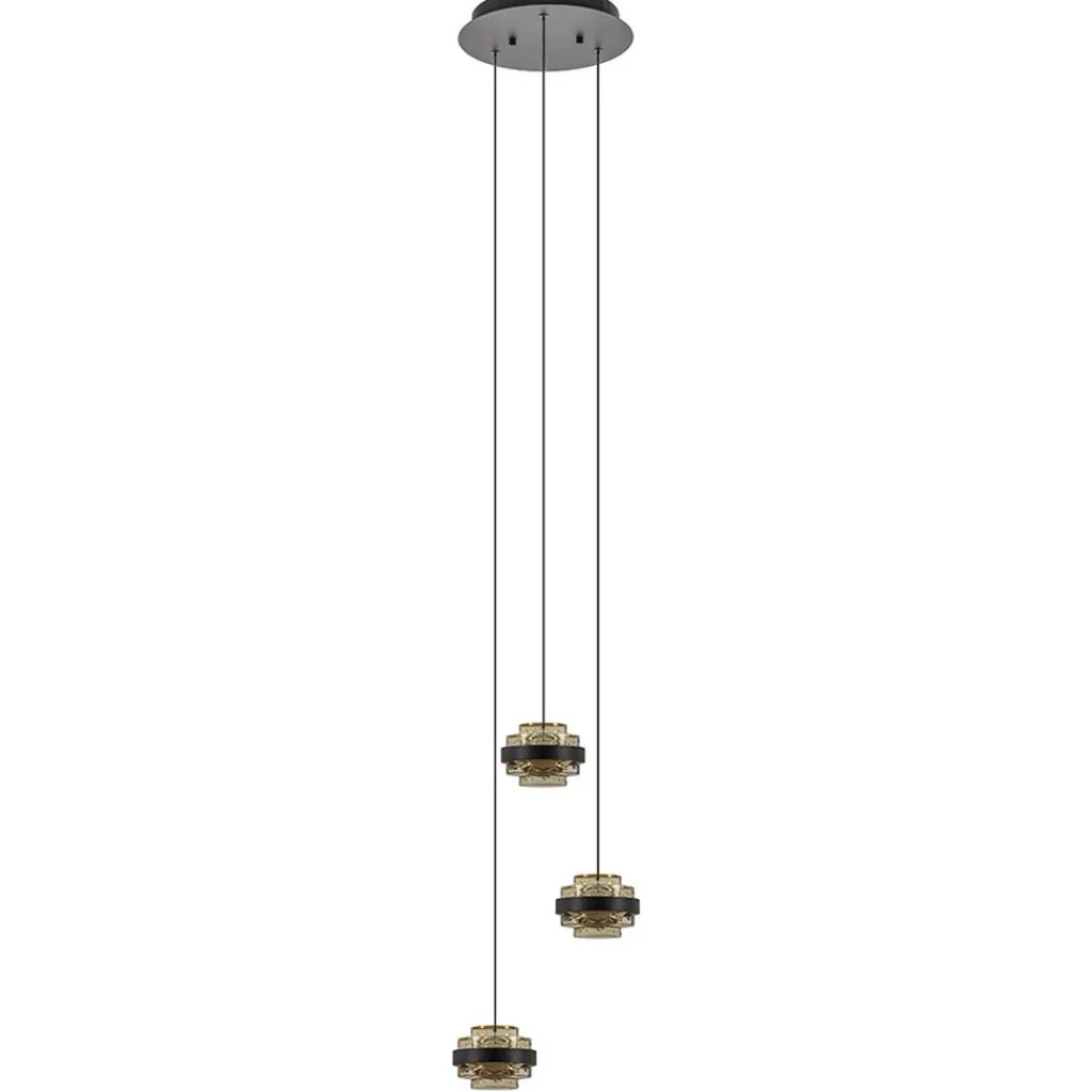 Straluma Ronde 3-lichts hanglamp zwart/champagne LED> Hanglampen|Eettafellampen