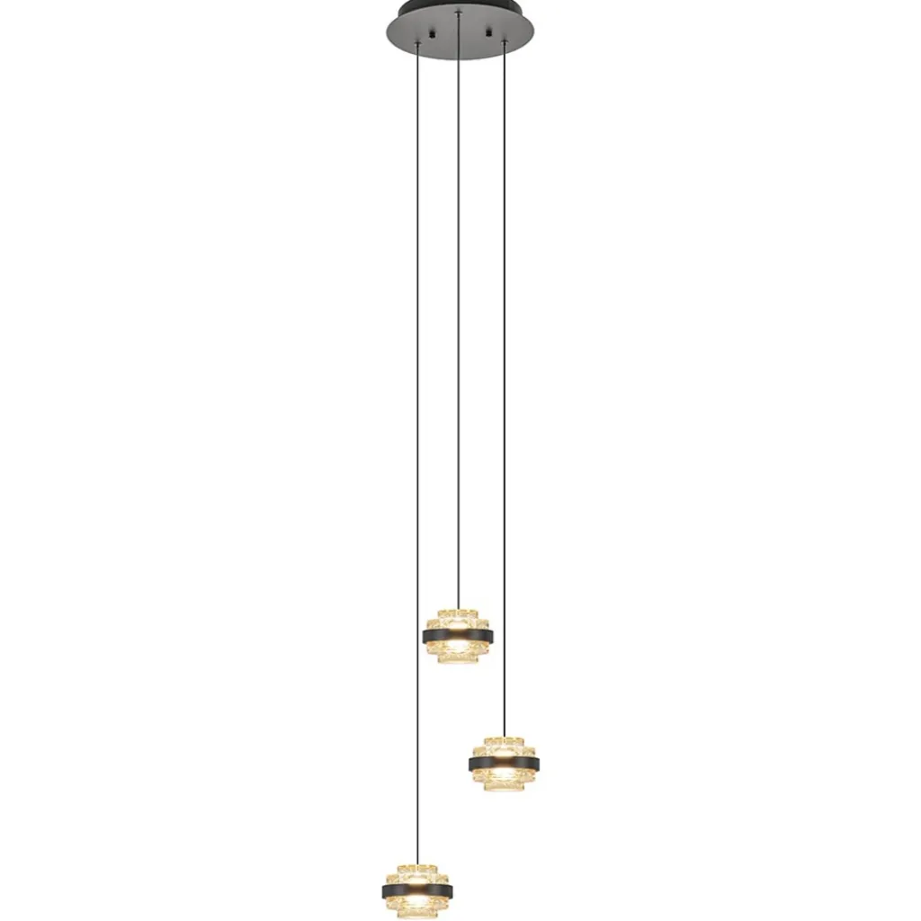 Straluma Ronde 3-lichts hanglamp zwart/champagne LED> Hanglampen|Eettafellampen