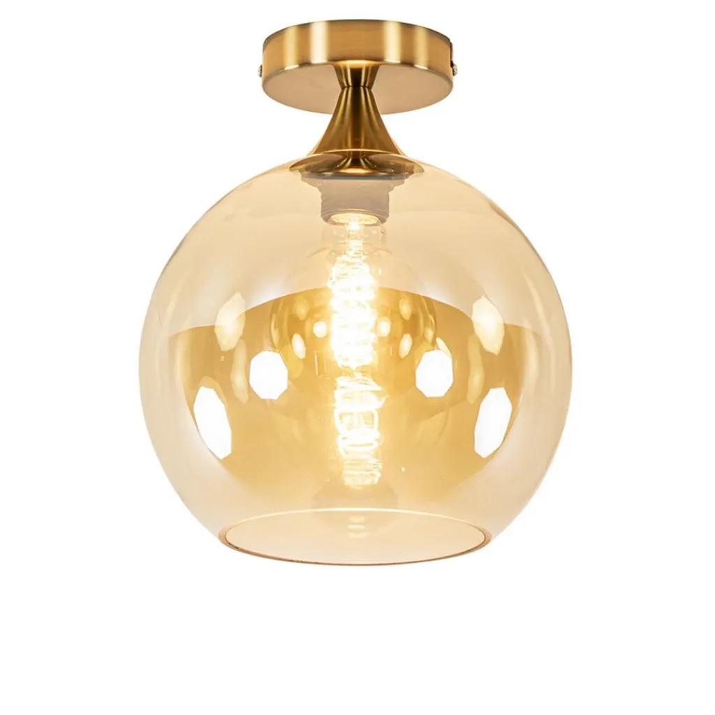 Straluma Ronde plafondlamp goud met amber glas> Plafondlampen|Klassieke Verlichting
