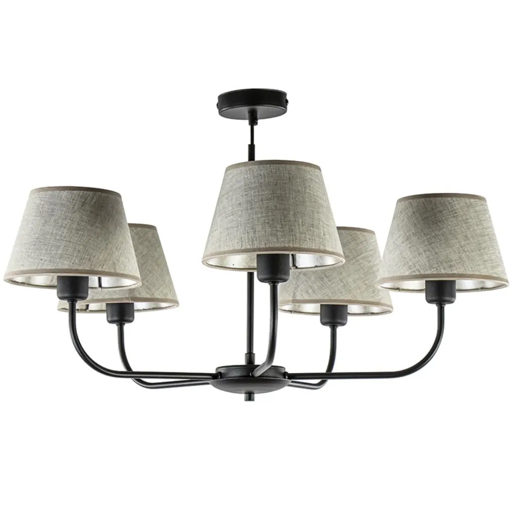 Straluma Ronde plafondlamp 5-lichts zwart met taupe kapjes> Keukenverlichting|Eetkamerverlichting