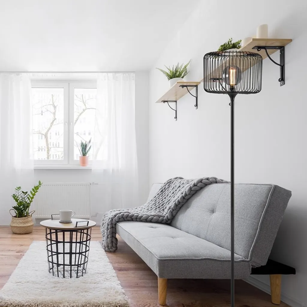 Straluma Scandinavsiche vloerlamp zwart met draadkorf> Vloerlampen|Draadlampen