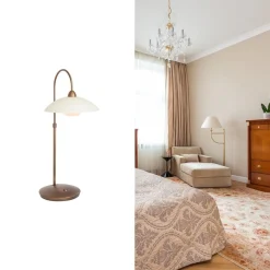 Straluma Sfeervolle tafellamp brons met creme glas klassiek><noscript><img width=