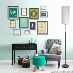 Straluma Smalle vloerlamp zwart-staal linnen kap><noscript><img width=