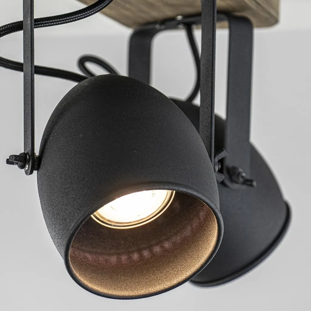 Straluma Spot 2-lichts zwart met hout> Plafondlampen|Opbouwspots