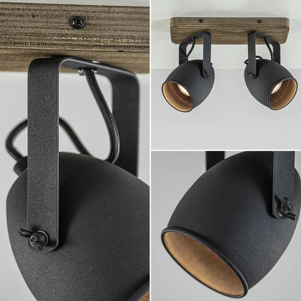 Straluma Spot 2-lichts zwart met hout> Plafondlampen|Opbouwspots