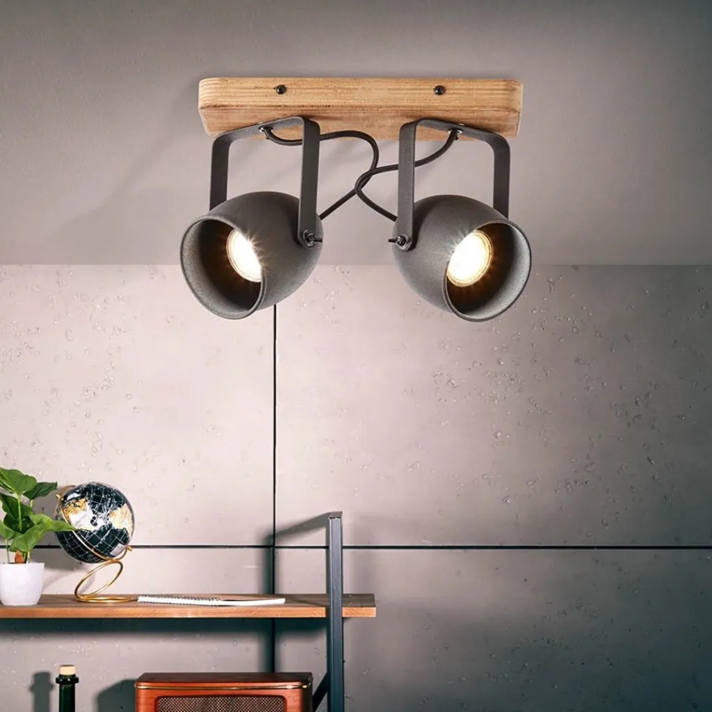 Straluma Spot 2-lichts zwart met hout> Plafondlampen|Opbouwspots
