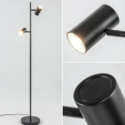 Straluma Staande Burgos spot dubbel zwart 3-step> Vloerlampen|Leeslampen