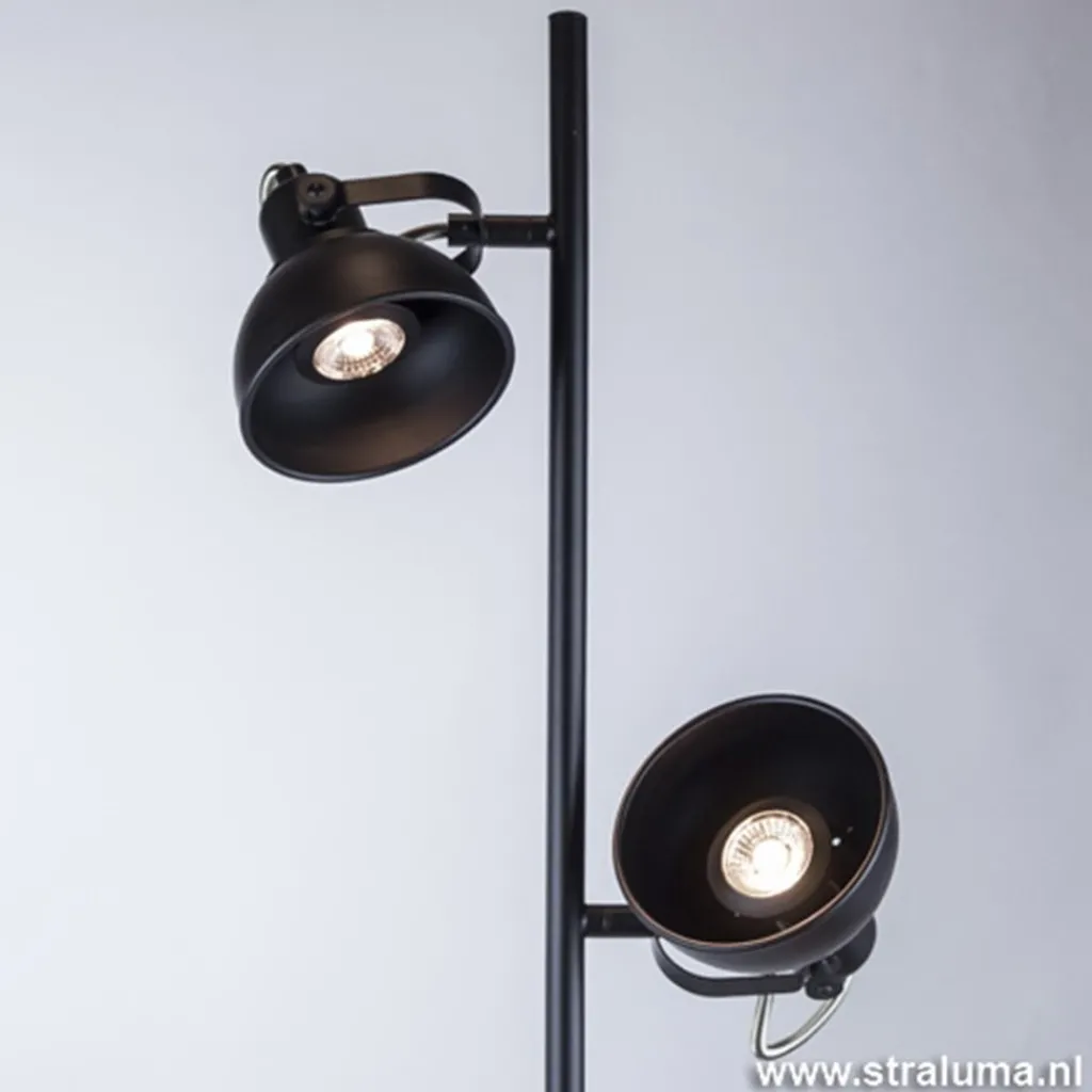 Straluma Staande 2-L spot zwart industrieel incl.gu10> Vloerlampen|Leeslampen