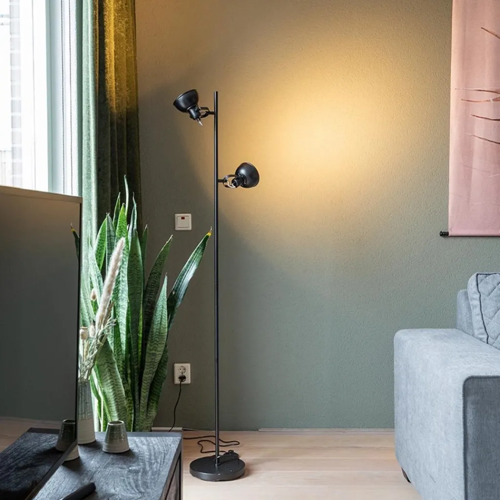 Straluma Staande 2-L spot zwart industrieel incl.gu10> Vloerlampen|Leeslampen