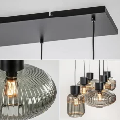 Straluma Stijlvolle 6-lichts eettafelhanglamp zwart met smoke glas><noscript><img width=