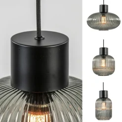 Straluma Stijlvolle 6-lichts eettafelhanglamp zwart met smoke glas><noscript><img width=