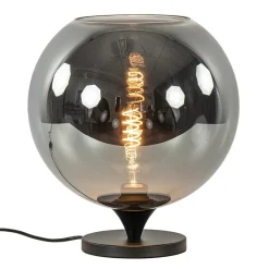Straluma Stijlvolle tafellamp zwart met smoke/titanium glazen bol> Tafellampen|Luxe Verlichting