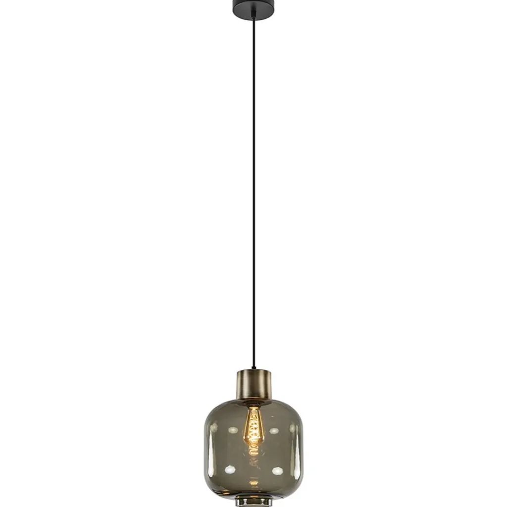 Straluma Stijvolle hanglamp smoke glas met bronzen fitting> Eetkamerverlichting|Hanglampen