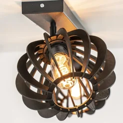 Straluma Stoere 2-lichts plafondlamp met houten kappen zwart><noscript><img width=