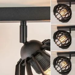 Straluma Stoere 2-lichts plafondlamp met houten kappen zwart><noscript><img width=