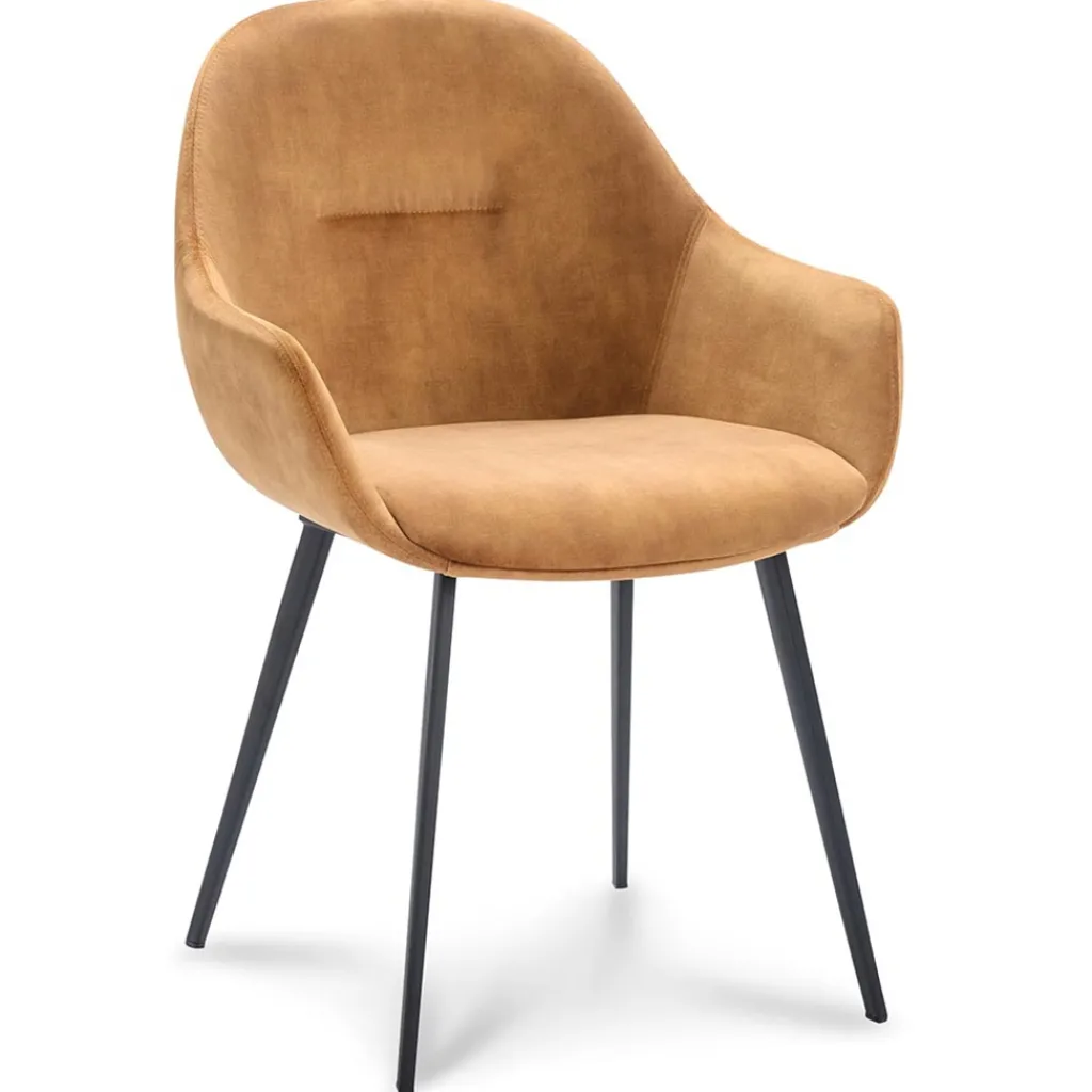 Straluma Stoffen armstoel cognac met zwarte pootjes> Eetkamerstoelen