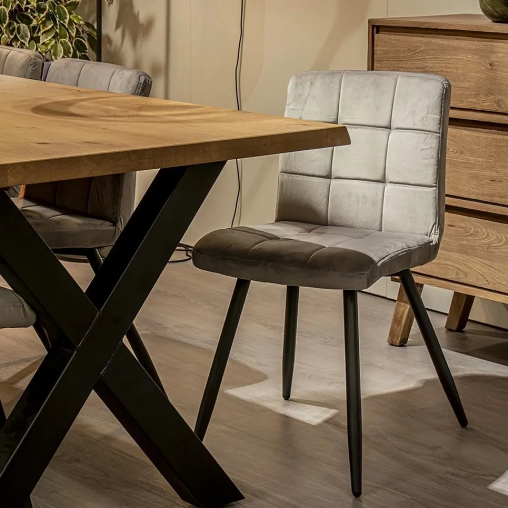 Straluma Stoffen eetkamerstoel grijs met zwarte poot> Eetkamerstoelen