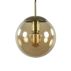 Straluma Strak klassieke hanglamp amber glas met messing 20 cm> Woonkamerlampen|Slaapkamerlampen