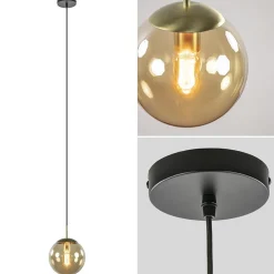 Straluma Strak klassieke hanglamp amber glas met messing 20 cm> Woonkamerlampen|Slaapkamerlampen