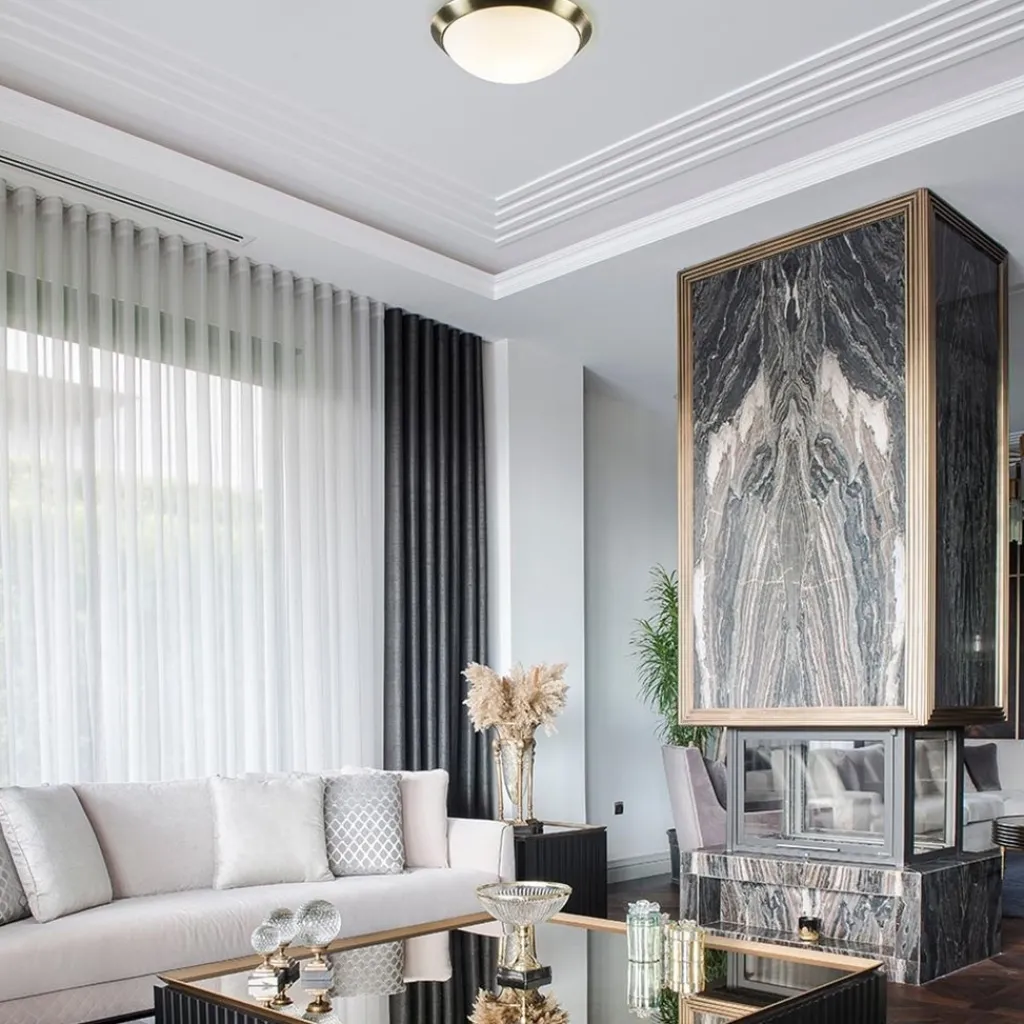 Straluma Strak klassieke plafonnière brons met mat wit glas> Plafonnières|Keukenverlichting