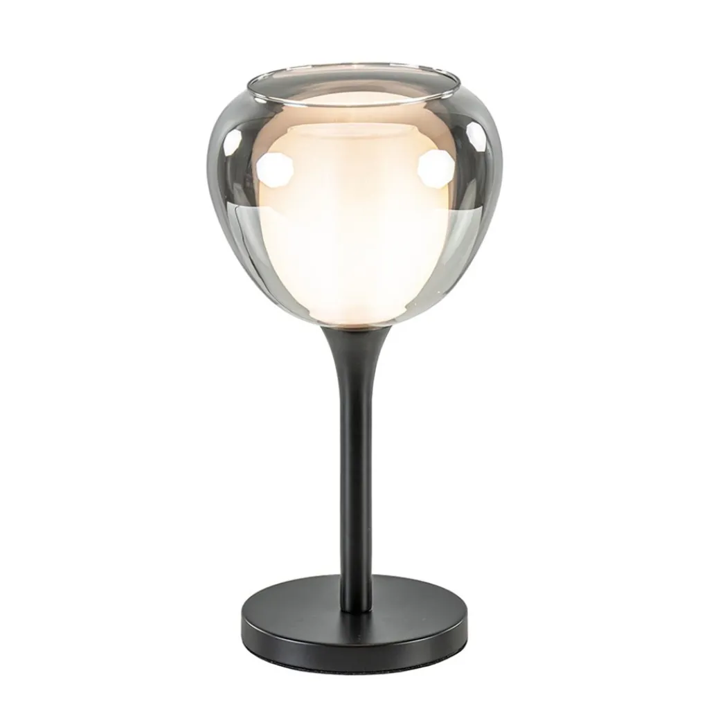 Straluma Strak klassieke tafellamp zwart met smoke glazen kap> Tafellampen