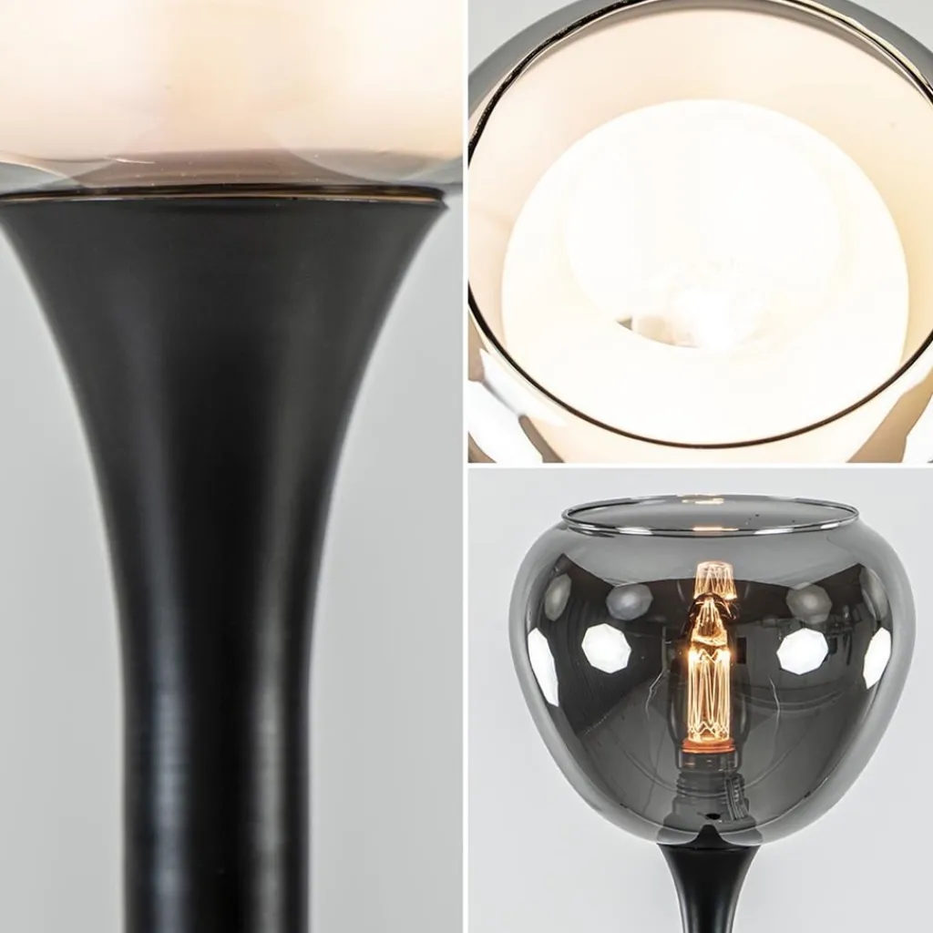 Straluma Strak klassieke tafellamp zwart met smoke glazen kap> Tafellampen