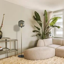 Straluma Strak klassieke vloerlamp brons met zwart en smoke glas><noscript><img width=