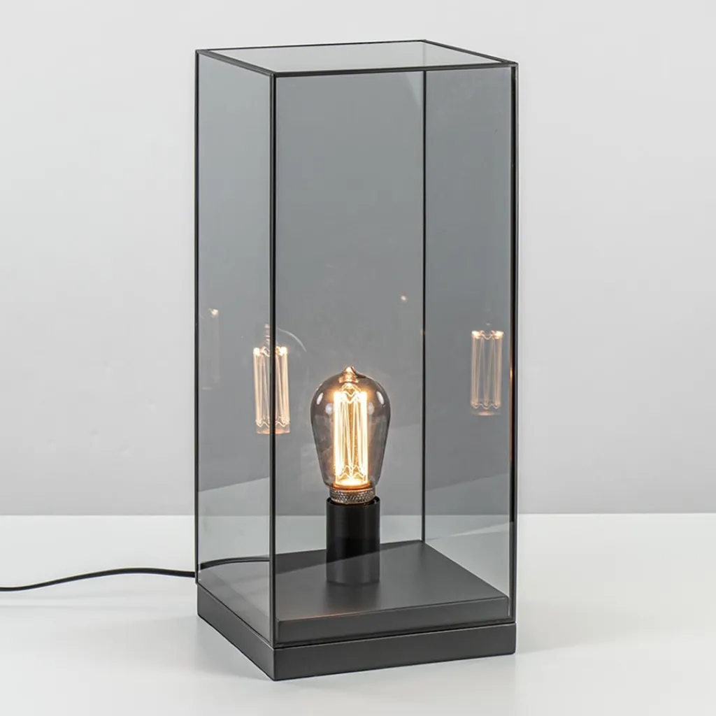 Straluma Tafellamp Askjer mat zwart met smoke glas> Tafellampen|Light and Living