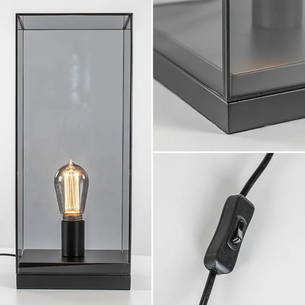 Straluma Tafellamp Askjer mat zwart met smoke glas> Tafellampen|Light and Living