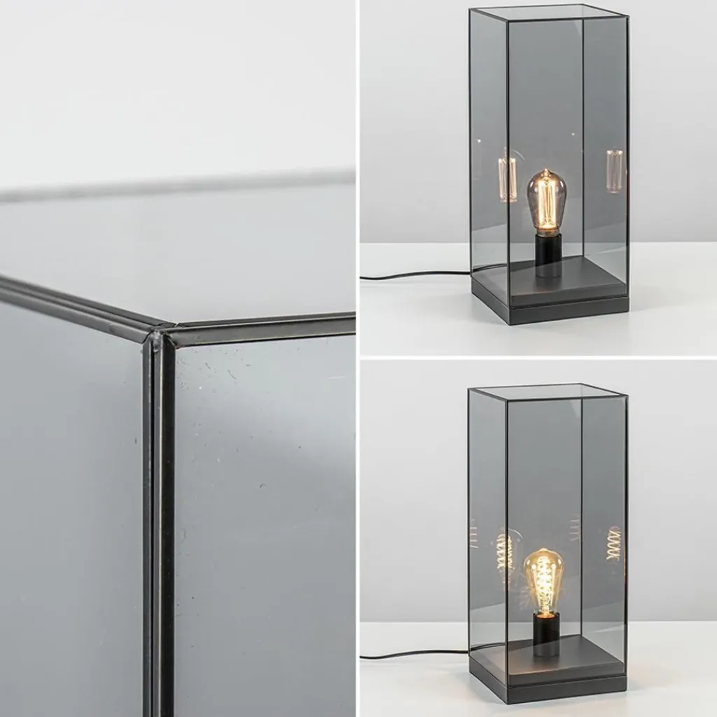 Straluma Tafellamp Askjer mat zwart met smoke glas> Tafellampen|Light and Living