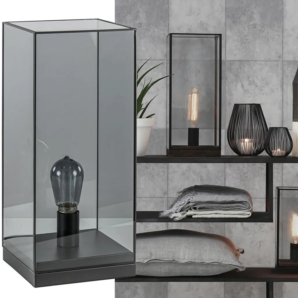 Straluma Tafellamp Askjer mat zwart met smoke glas> Tafellampen|Light and Living