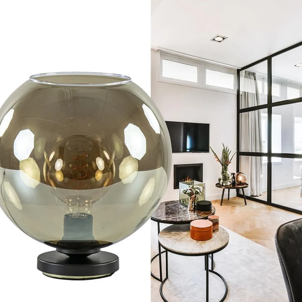 Straluma Tafellamp Bella zwart + smoke glas 25cm> Tafellampen|Luxe Verlichting