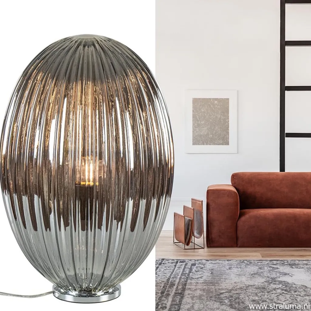 Straluma Tafellamp Egg Rib smoke glas> Tafellampen|Luxe Verlichting
