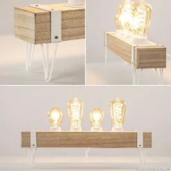 Straluma Tafellamp houten balk met witte pootjes 4-lichts exclusief lichtbron><noscript><img width=